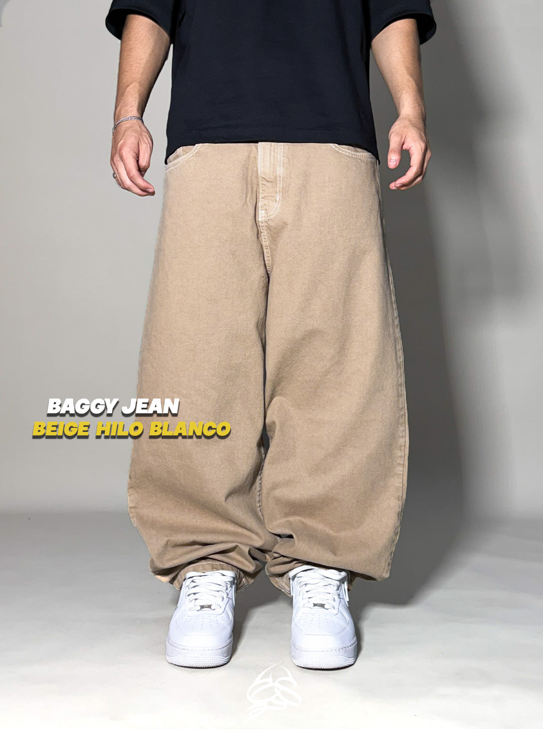 Baggy Jean Beige hilo Blanco