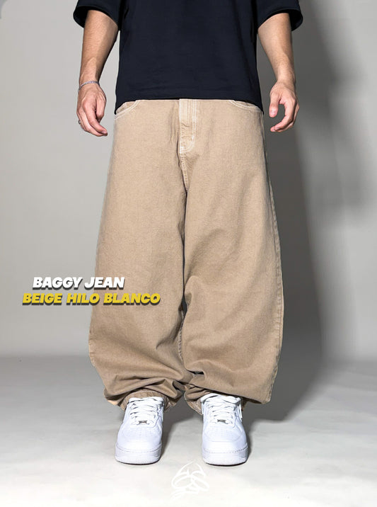 Baggy Jean Beige hilo Blanco