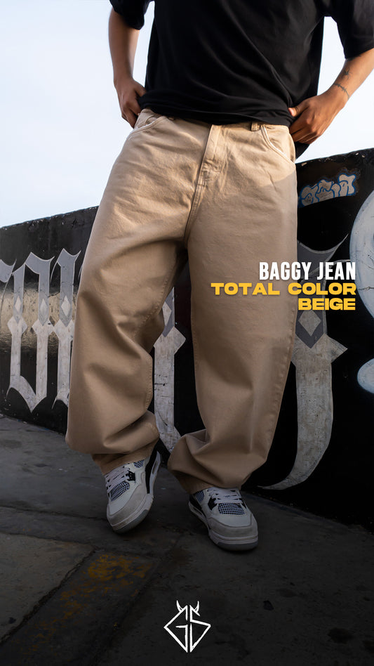 Baggy Jean Beige Color Entero