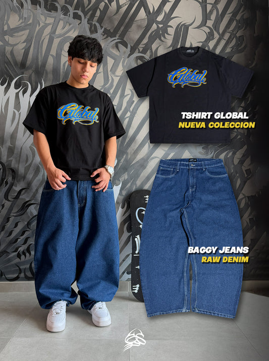 Outfit Inspo 5: Baggy Jean Azul Crudo+ Tshirt Negro