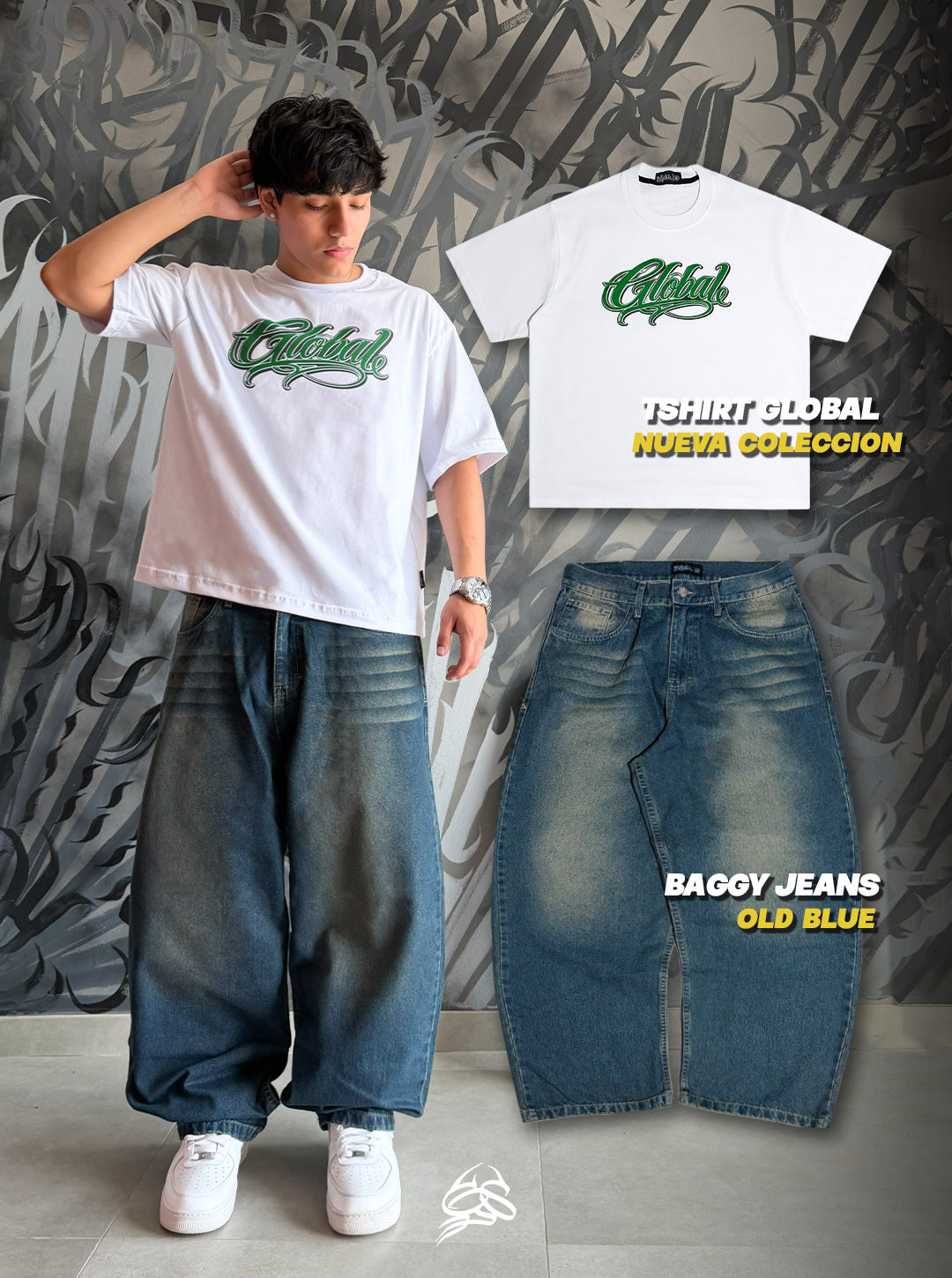 Outfit Inspo 6: Baggy Jean Old Blue+ Tshirt Blanco