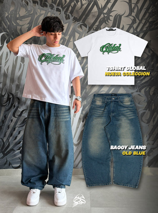 Outfit Inspo 6: Baggy Jean Old Blue+ Tshirt Blanco