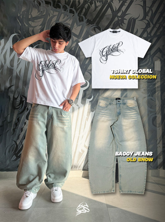 Outfit Inspo 3: Baggy Jean Old Snow + Tshirt Blanco