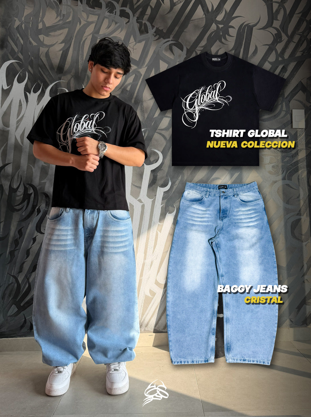 Outfit Inspo 2: Baggy Jean Cristal + Tshirt Negro