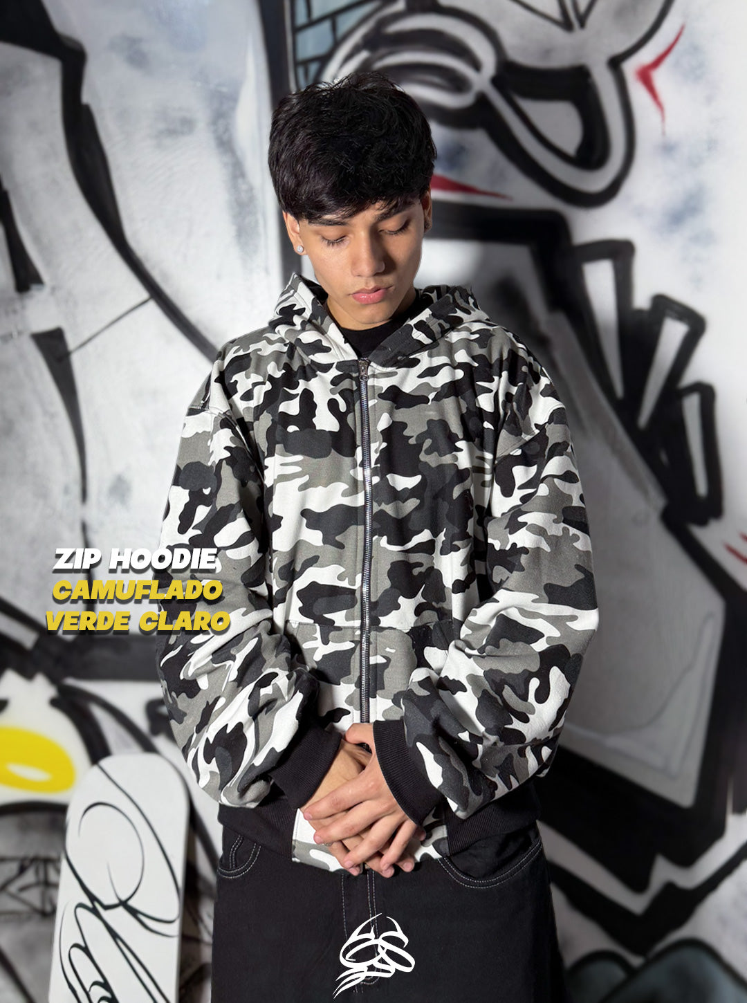 Zip Hoodie Camuflado Black/White